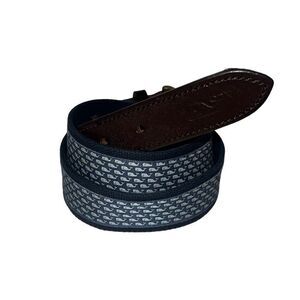 Vineyard Vines Men’s Whale Adjustable Belt Logo Silk Leather Blue Brown Sz 30